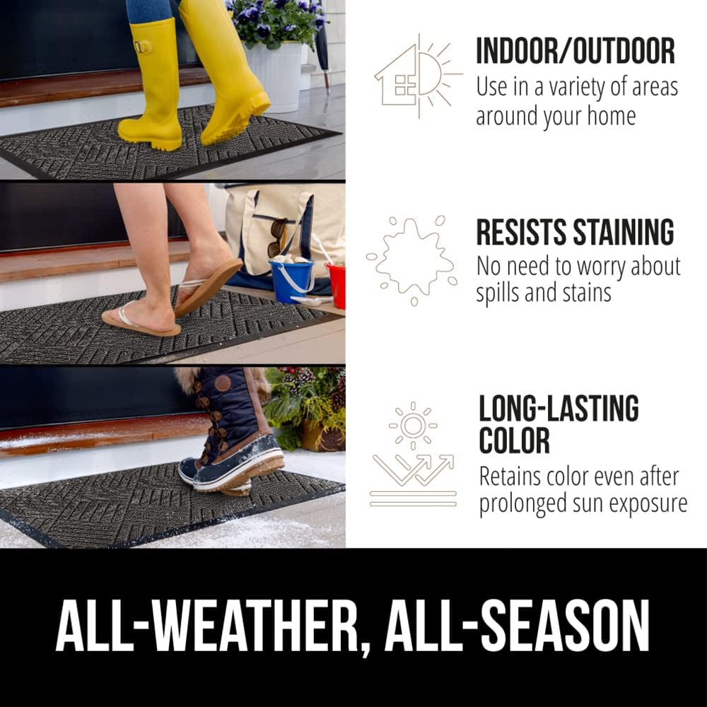 GORILLA GRIP 100% Waterproof All-Season WeatherMax Doormat, 23x35, Durable Natural Rubber, Stain and Fade Resistant, Low Profile, Indoor Outdoor Door Mats, Easy Clean Patio Entrance Mat, Gray Diamond