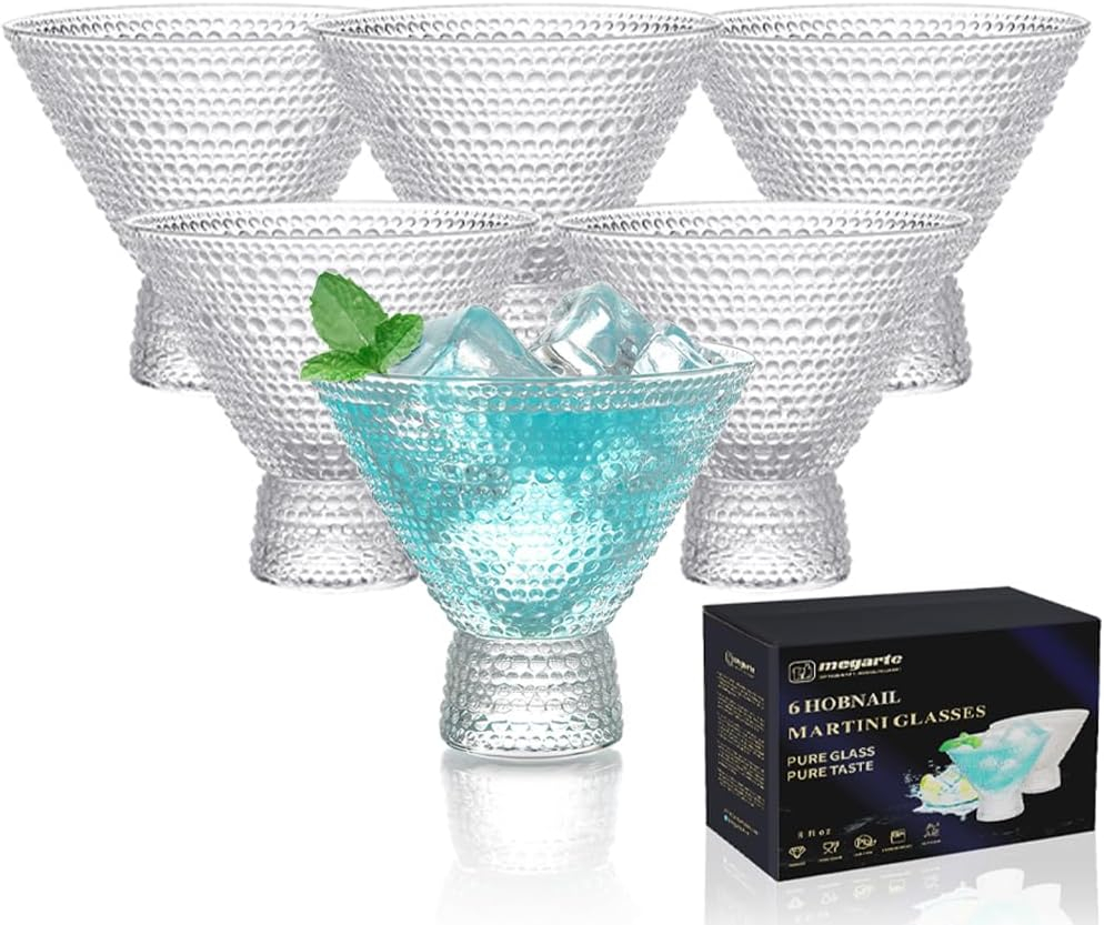 Stemless Vintage Martini Glasses 8Oz Set Of 6 Cute Vintage Cocktail Cups With Hobnail Design, Stemless Margarita And Champagne Glasses For Parties, Home Entertaining, Bar Gifts, Clear