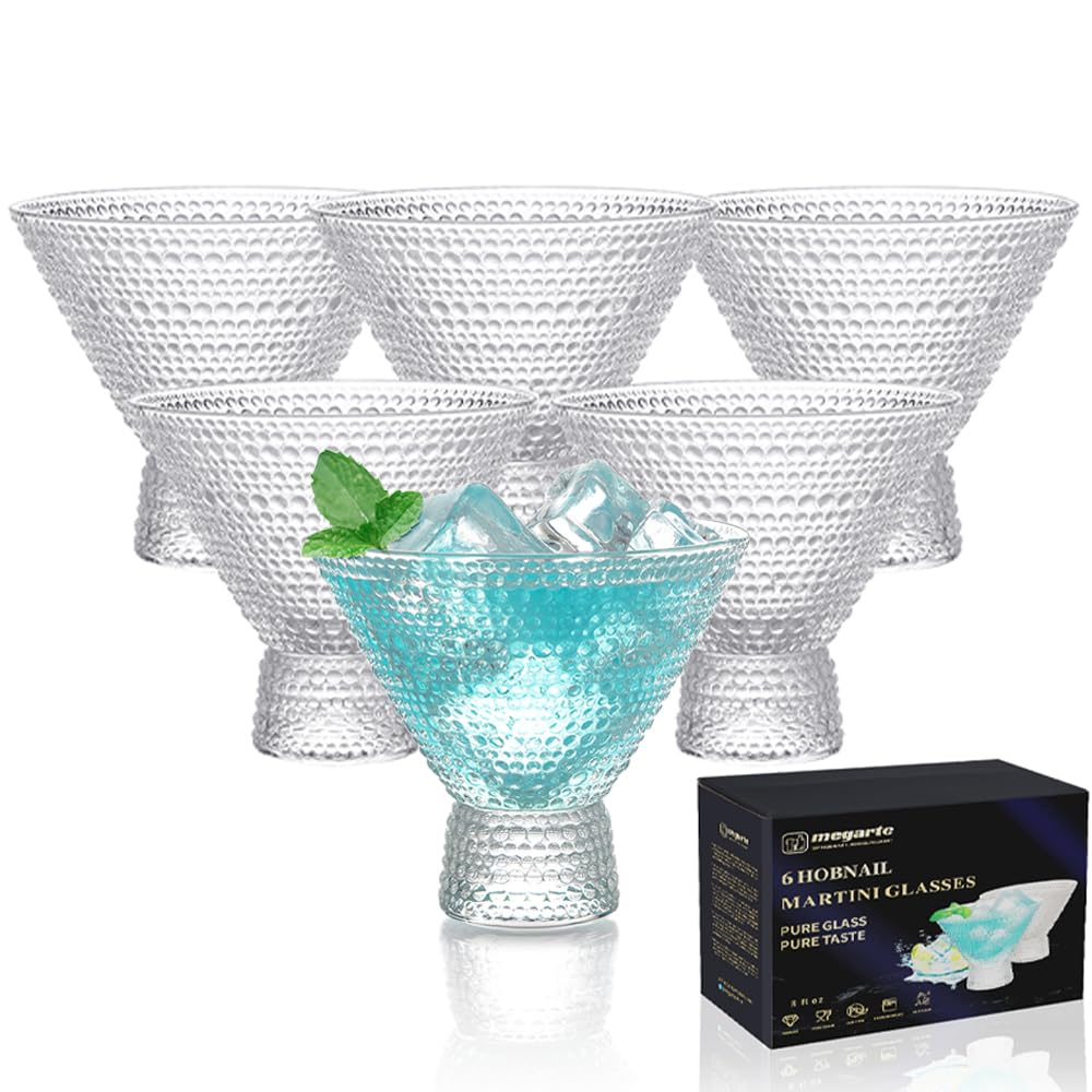 Stemless Vintage Martini Glasses 8Oz Set Of 6 Cute Vintage Cocktail Cups With Hobnail Design, Stemless Margarita And Champagne Glasses For Parties, Home Entertaining, Bar Gifts, Clear