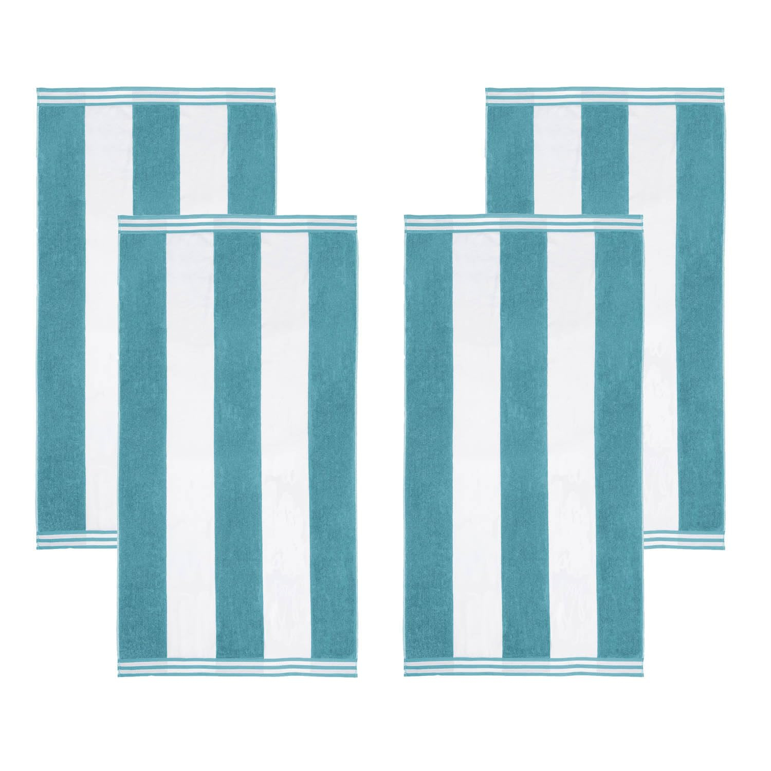 Superior Cabana Striped 4-Piece Oversized Cotton Beach Towel Set, Turquoise