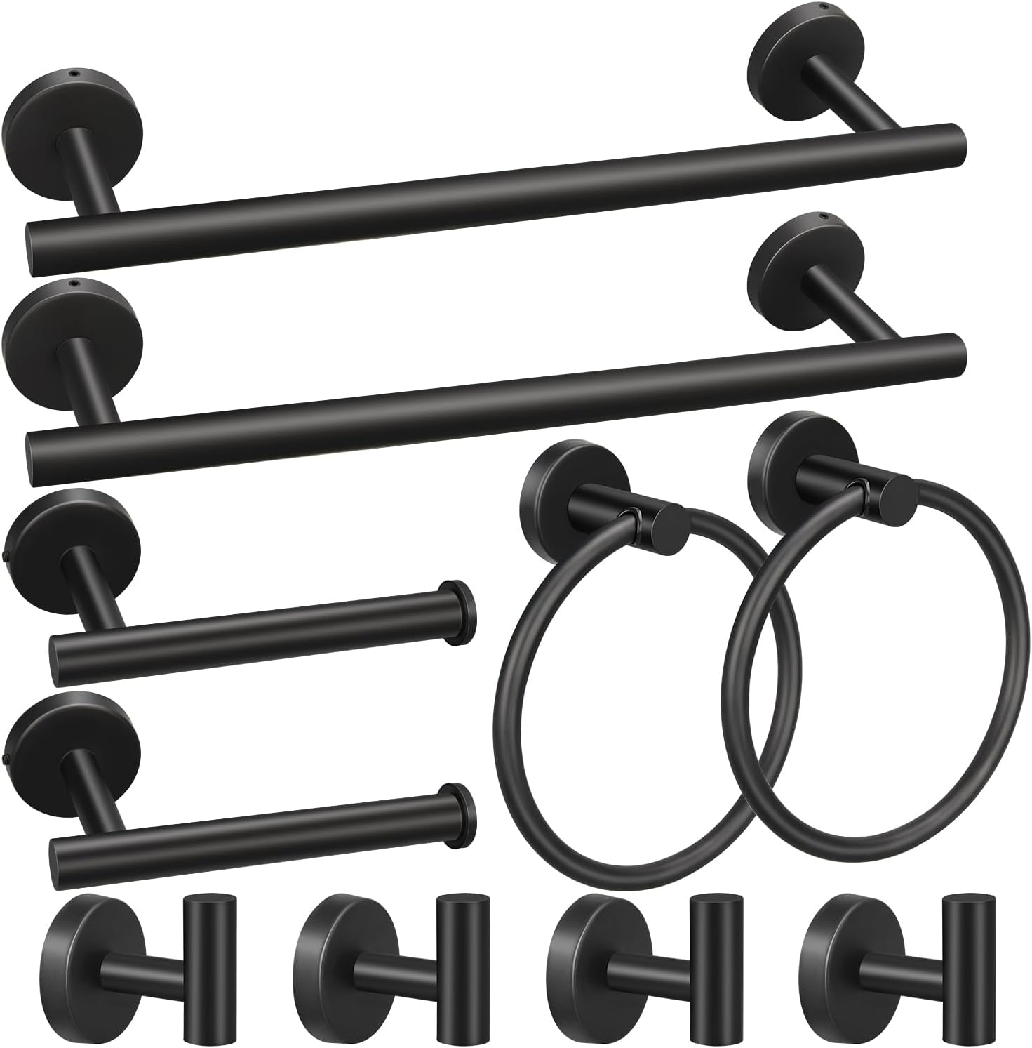 5/10/20pcs Bathroom Hardware Set, Including 16" Hand Towel Bars, Toilet Paper Holders, Towel Rings, Robe Towel Hooks (10pcs 16" Black)