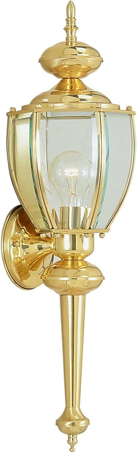 Livex Lighting Outdoor Basics 1 -Light 25.0-in H Polished Brass Hardwired Outdoor Wall Light