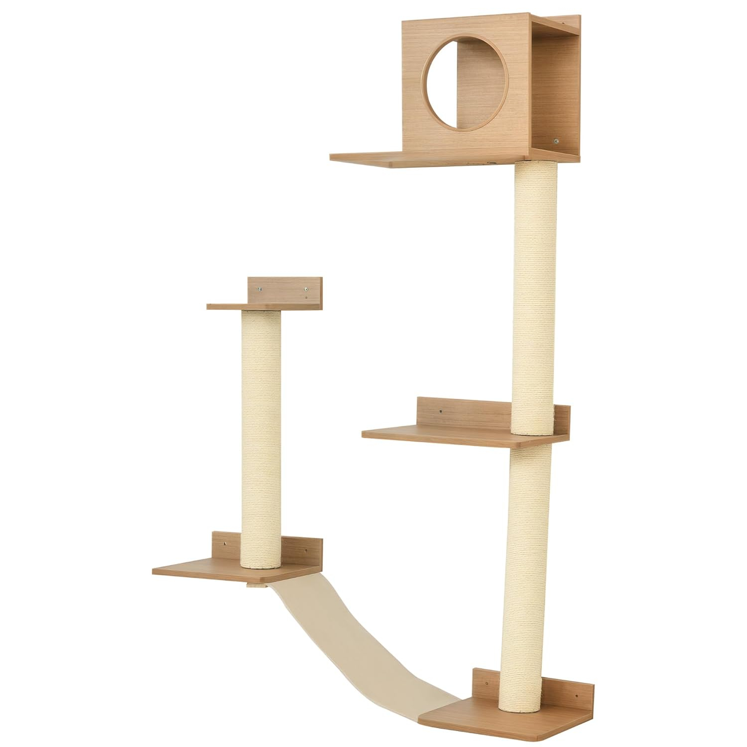 PawHut Wall-Mounted Multi-Level Cat Tree Activity Tower w/ Sisal Scratch Posts