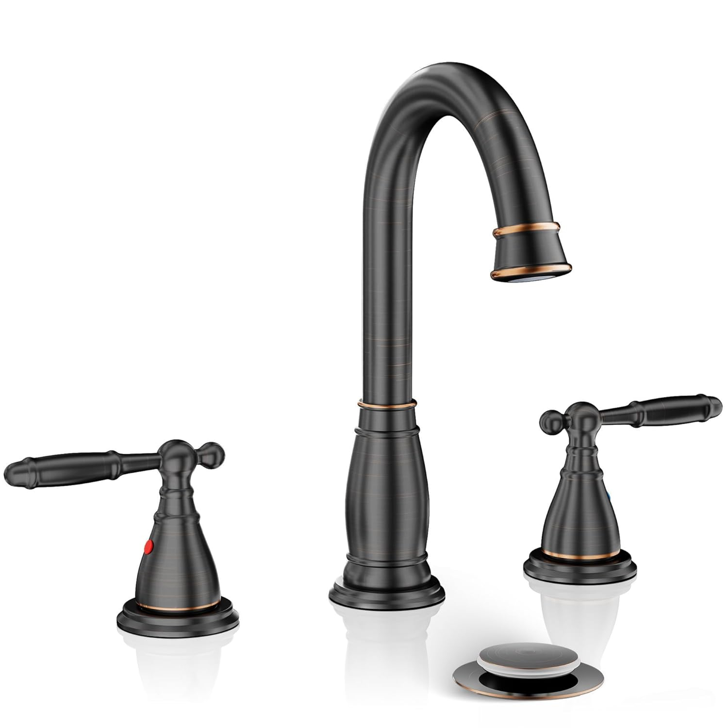 8 in. 2-Handle 3-Hole Widespread Bathroom Faucets with Valve and Metal Pop-Up Drain in Oil Rubbed Bronze
