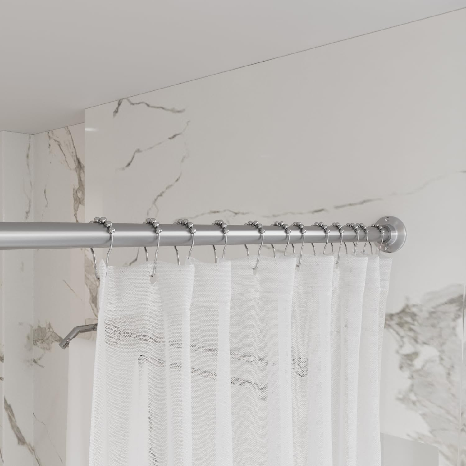 Naiture Straight Shower Curtain Rod Round Flanges, Zinc Alloy, Set of 2, Brushed Nickel Finish