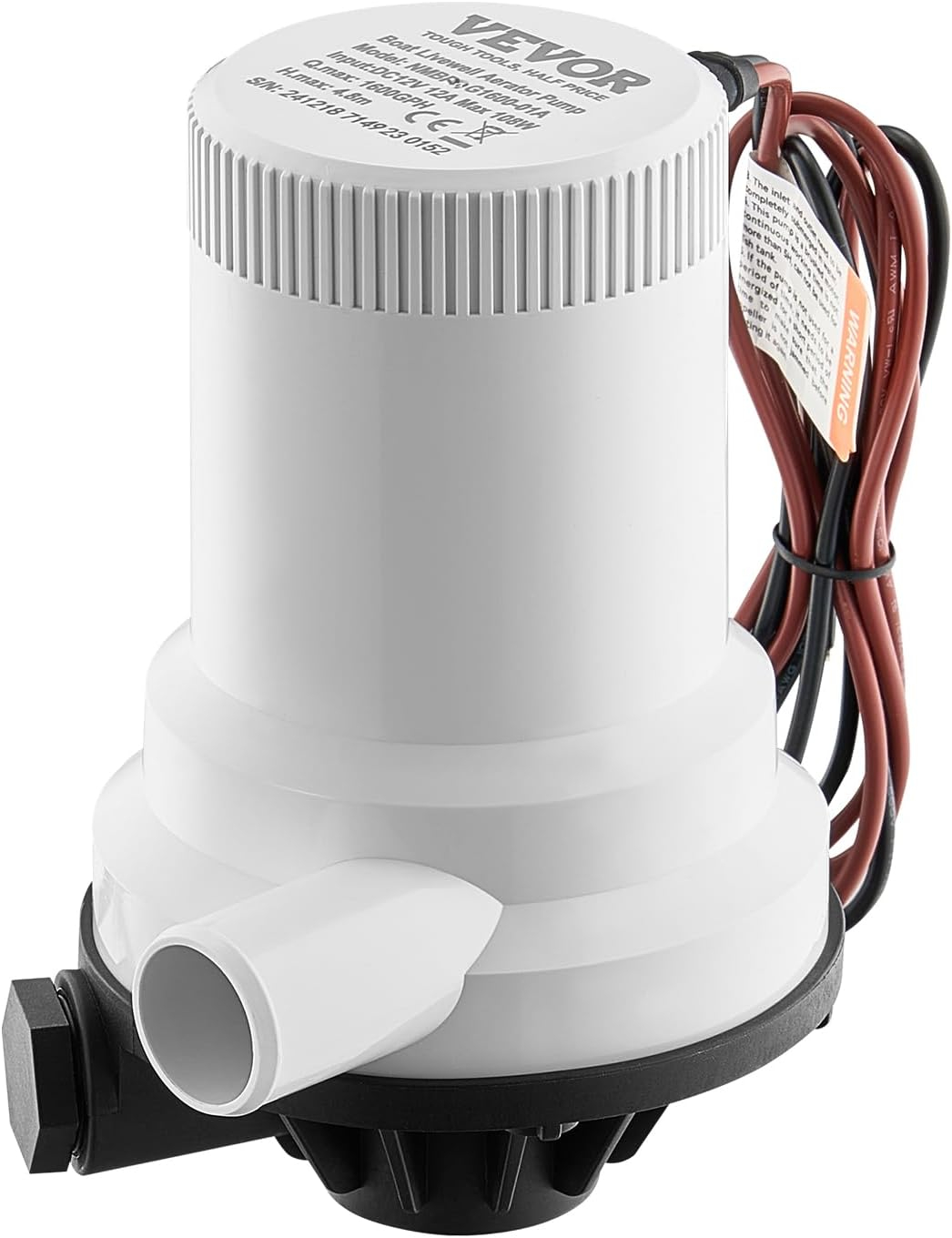 Livewell Pump for Boat 12V 1600 GPH Straight Livewell Aerator Pump with Dual Inlet ABA Housing for Freshwater Saltwater