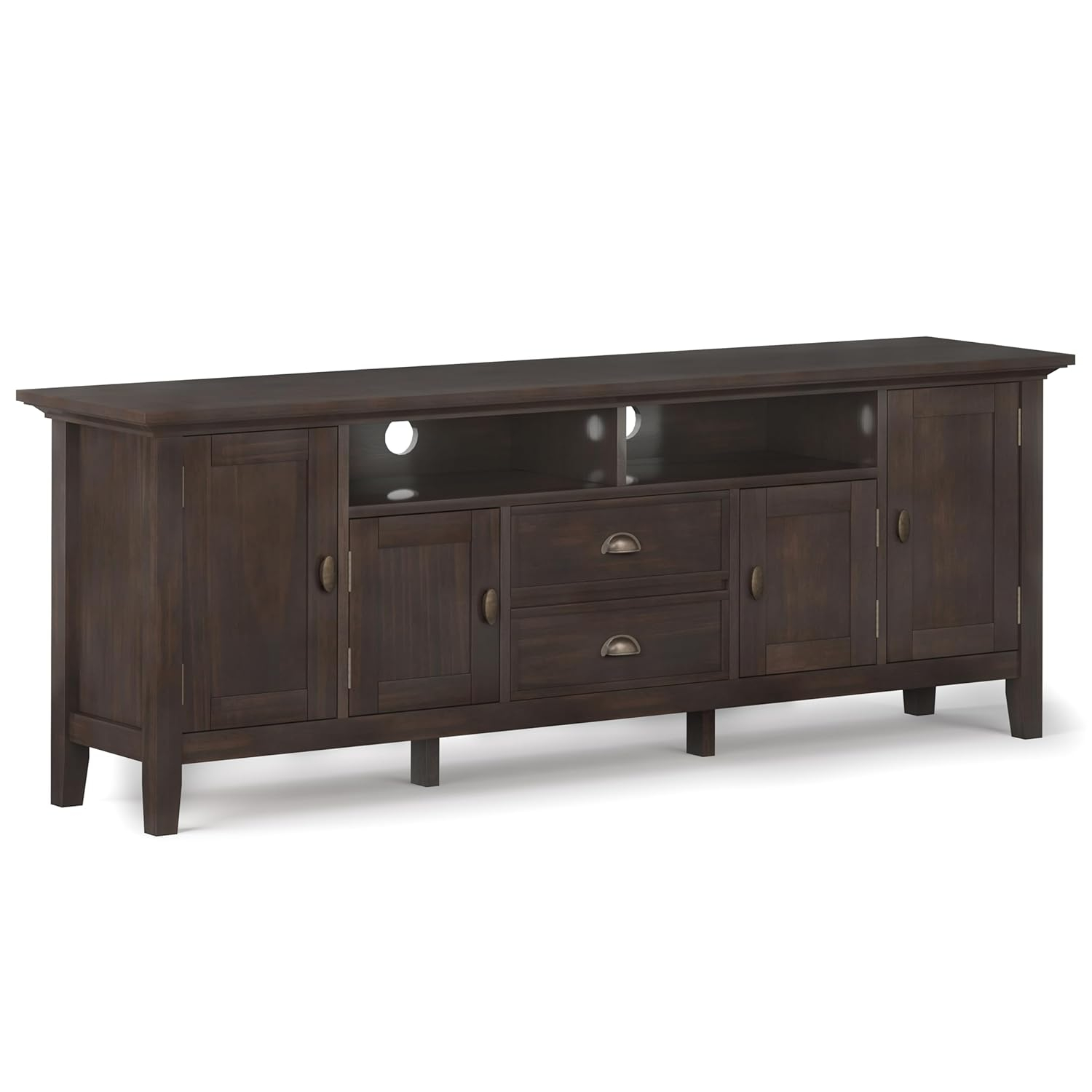 Simpli Home Redmond Wood 72" Transitional TV Media Stand in Brunette Brown For TVs up to 80"