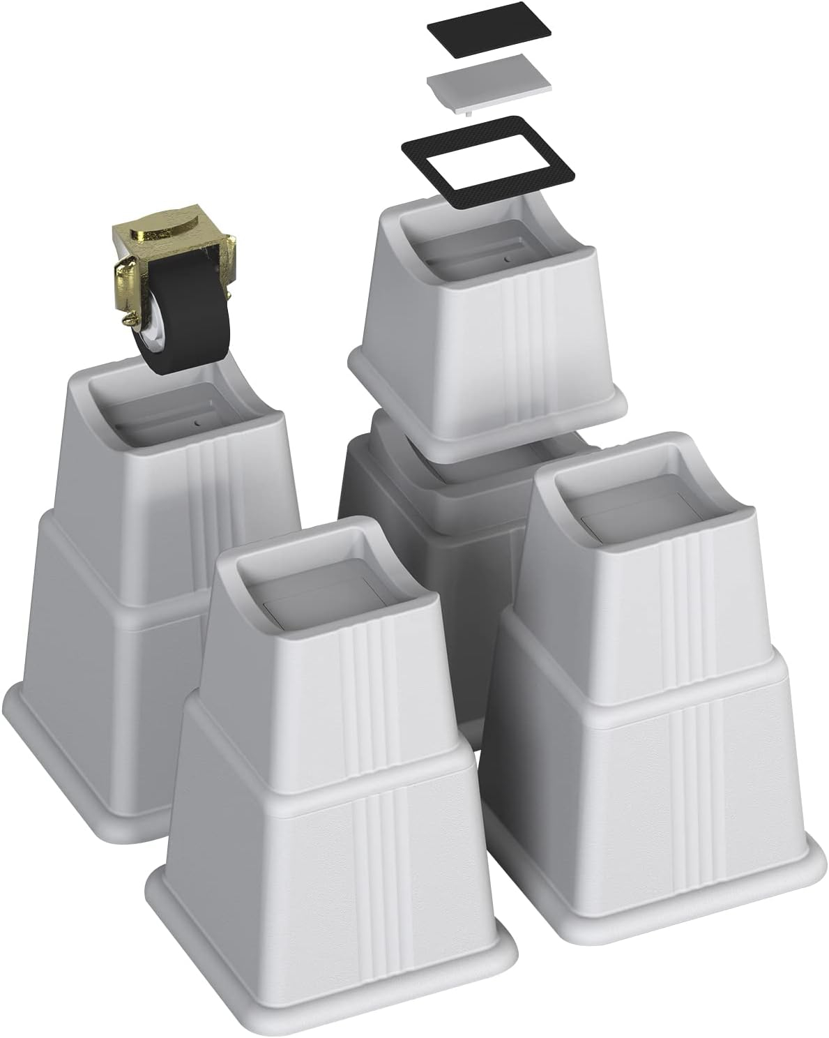 ZTON Adjustable Bed Furniture Risers Elevation in Heights 3", 5" or 8" Heavy Duty Risers for Both Posts and Wheels of Sofa and Bed Support up to 2000 lbs. (Set of 4 Riser, Grey)