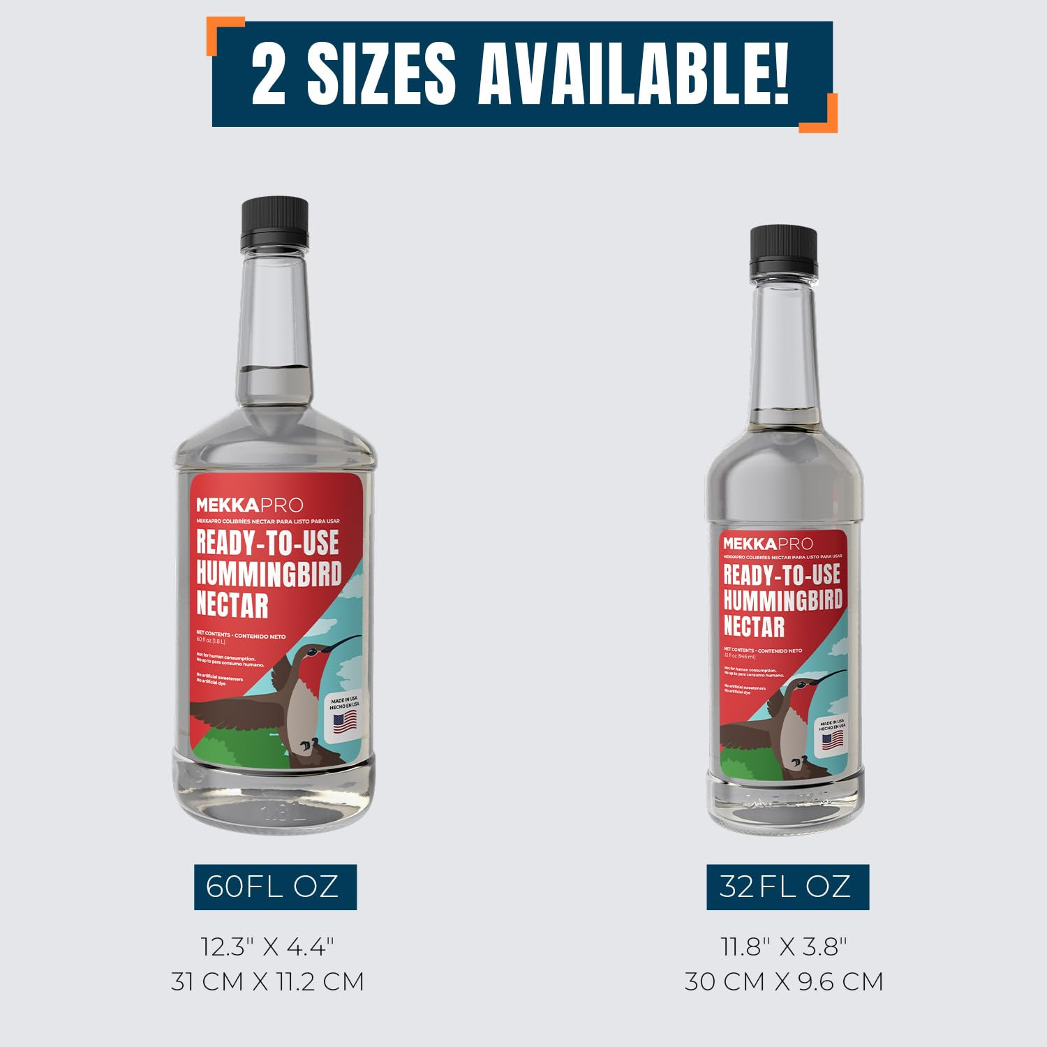 MEKKAPRO Premium Hummingbird Nectar - 60oz - Attract, Delight, and Energize Your Garden with Our Irresistible Sugar-Packed Formula - No Mess, No Fridge Needed - Ready-to-Use Convenience