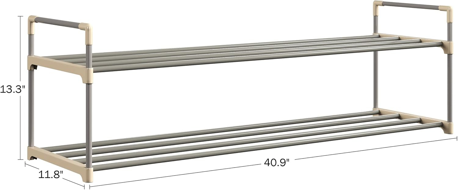 Shoe Rack - 2-Tier Shoe Organizer for Closet, Bathroom, Entryway - Shelf Holds 10 Pairs Sneakers, Heels, Boots by Home-Complete (Gray)