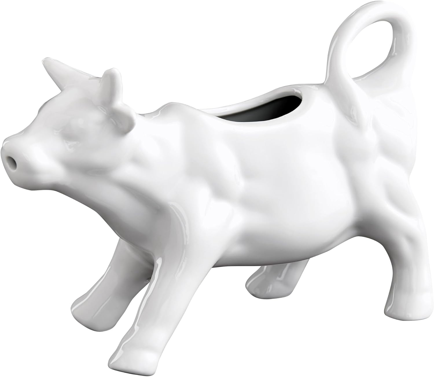 White Porcelain Cow Milk Creamer with Handle, 6-Ounce