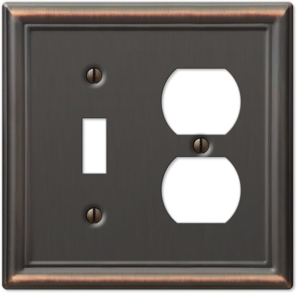 Amerelle 149TDDB Chelsea 5" Tall Wallplate, 1 Toggle / 1 Duplex, Steel, Aged Bronze, 1-Pack