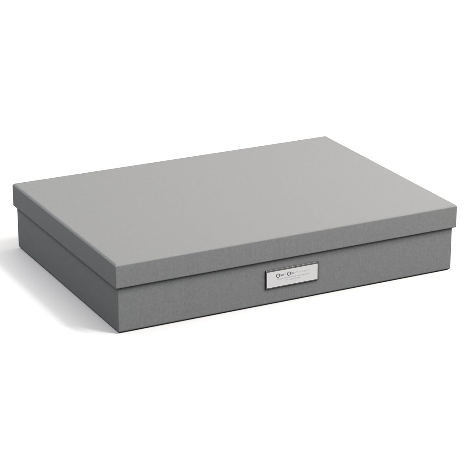 Bigso Box of Sweden Sverker Fiberboard Legal and Art Storage Box | Scrapbook Storage Box| Durable Document Boxes with Lid and Metal Label Holder | 17.1’’ x 12.2’’ x 3.3’’ | Grey