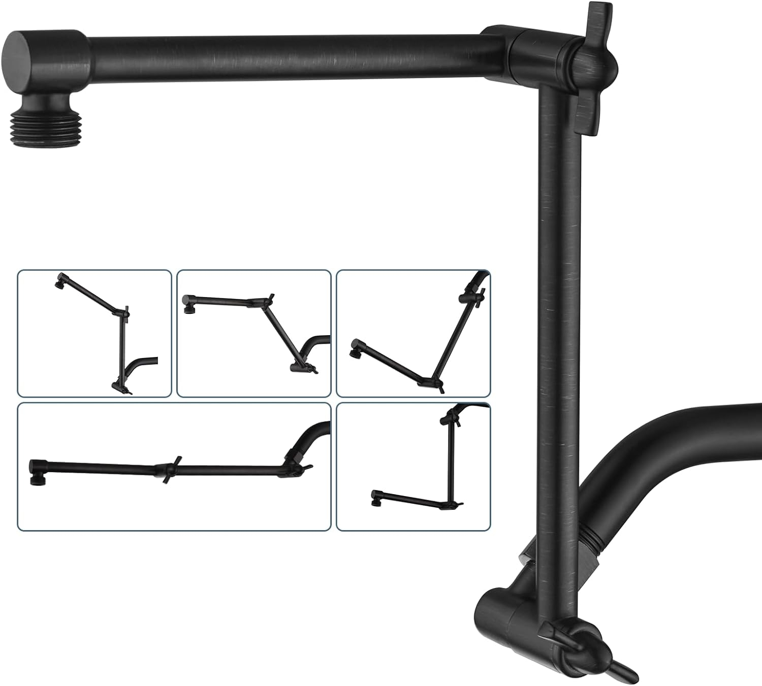 Bright Showers Brass Shower Arm Extender for Rain and Handheld Shower Head, 14 inch Universal Shower Head Extension Arm, Adjustable Height & Angle, Oil-Rubbed Bronze