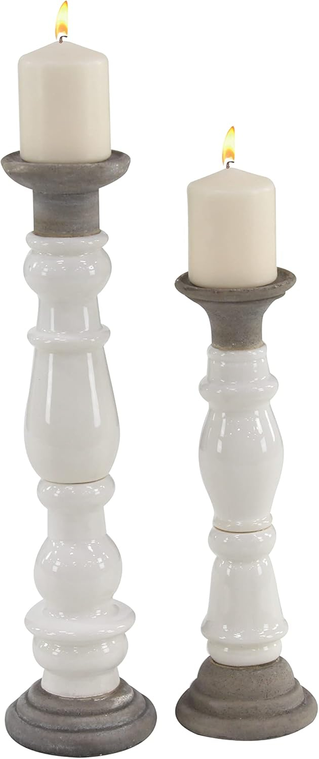 DecMode 16", 20"H Country Candlestick, White, 2 - Pieces