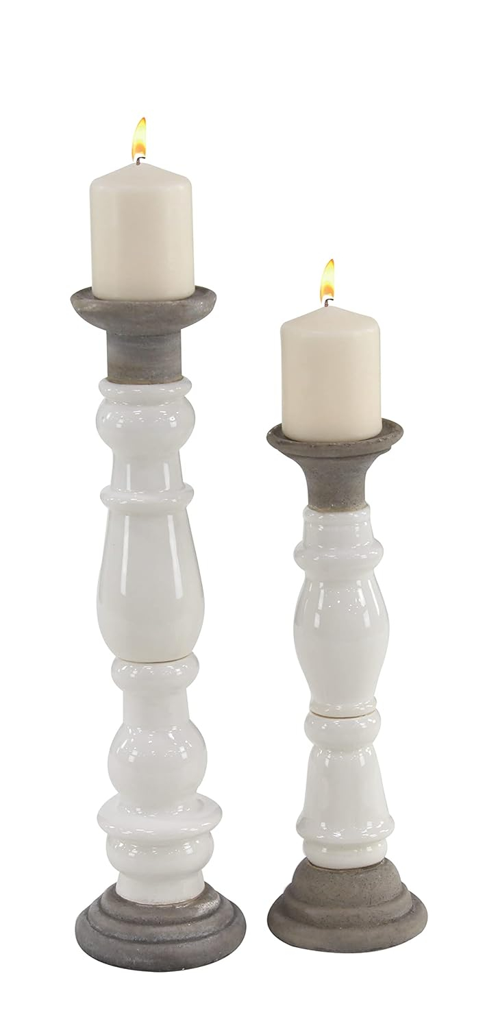 DecMode 16", 20"H Country Candlestick, White, 2 - Pieces