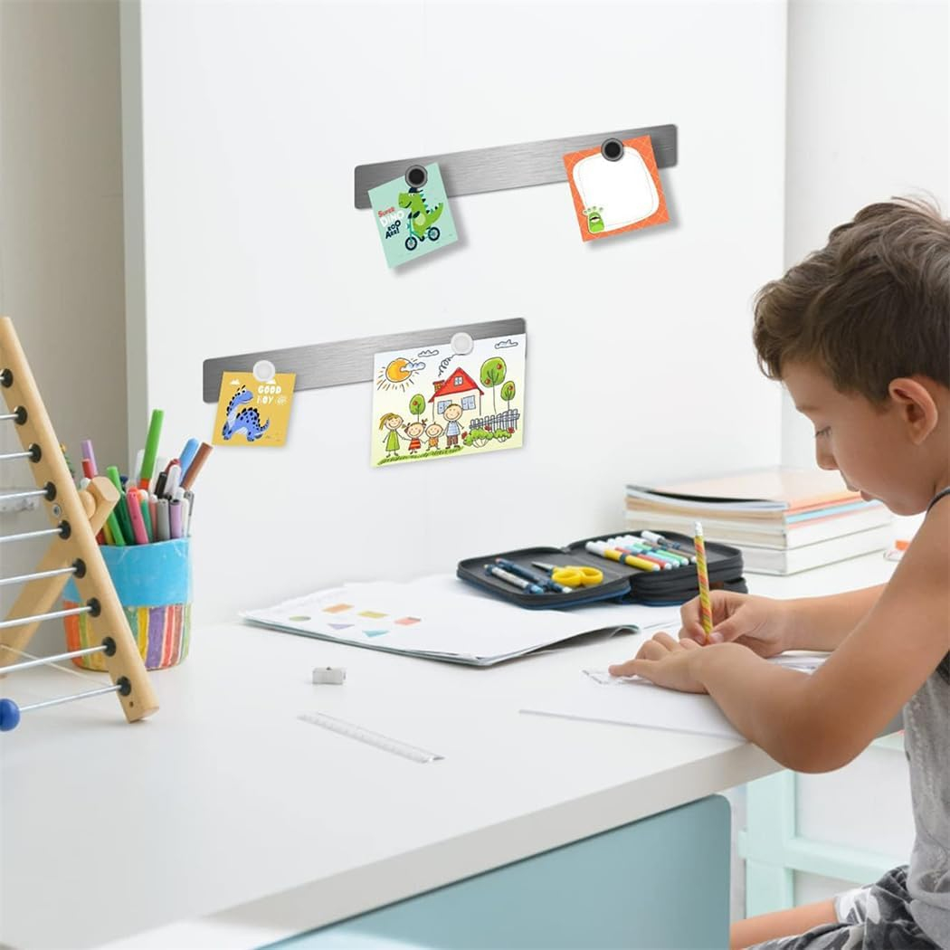 Magnet Bulletin Board 6 Pcs Metal Magnet Boards Frameless Magnetic Stainless Iron Board Strip Display Board with 20 pcs Magnet Memo Strip for Office Home School