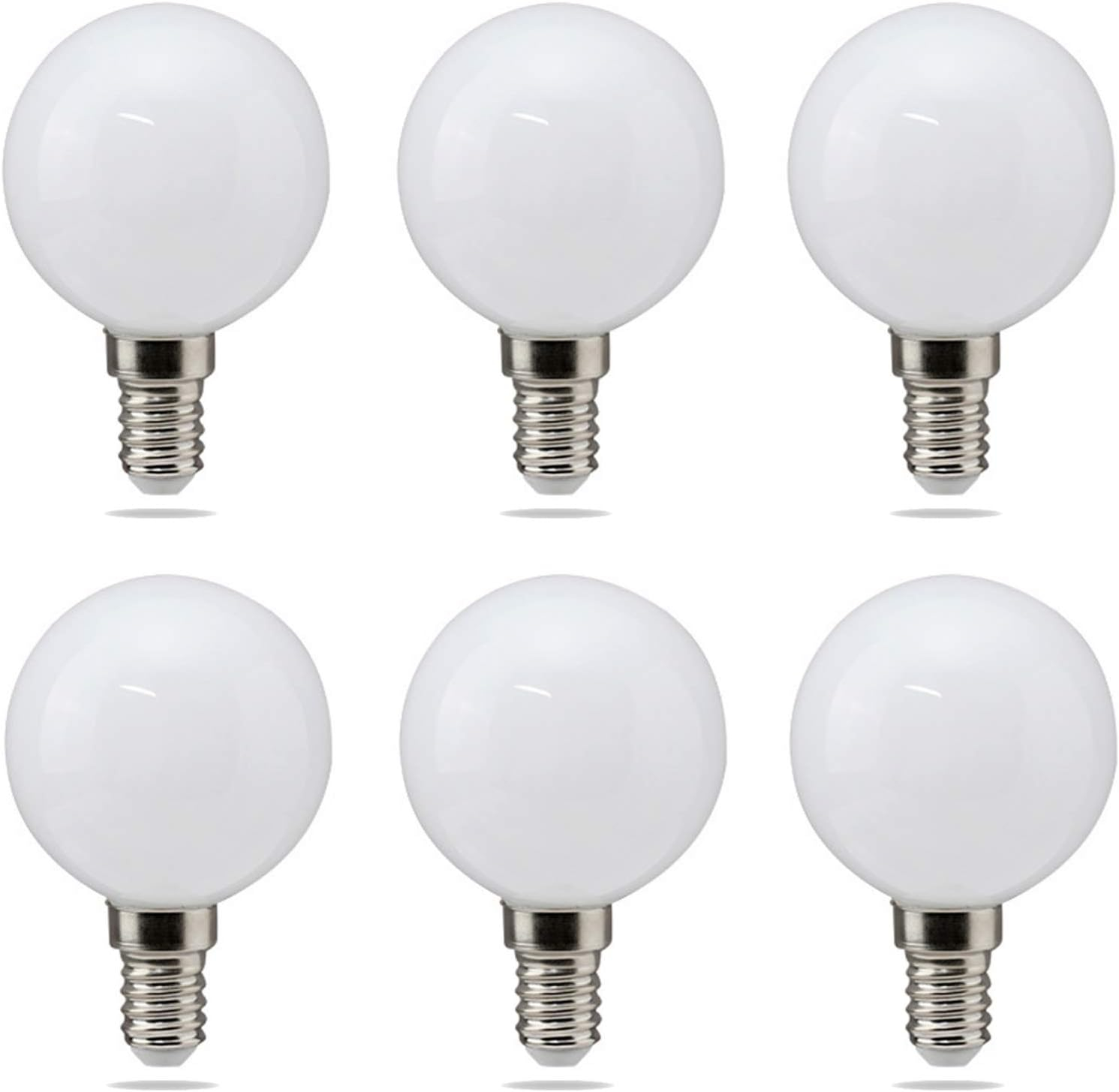 G16 (G50) E14 LED Bulb 5W 50 Watt Equivalent Incandescent Light Bulbs Night Stand Bulb Warm White 3000K Energy Saving Full Milky Glass Lamp Bulb for Home Lighting, AC 110-220V (6-Pack)
