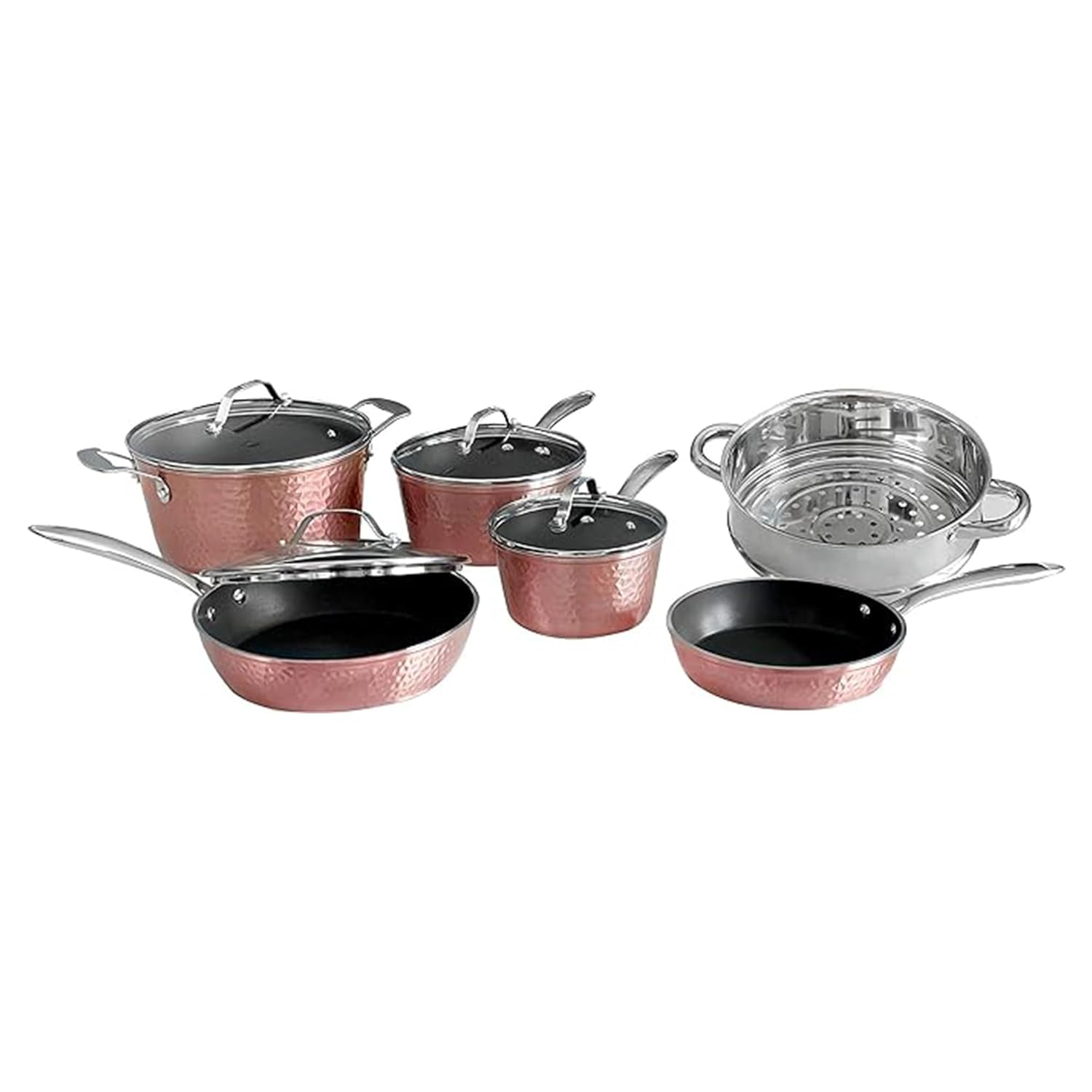 Orgreenic 10 Piece Ceramic Non-Stick Cookware Set, Hammered Rose Gold