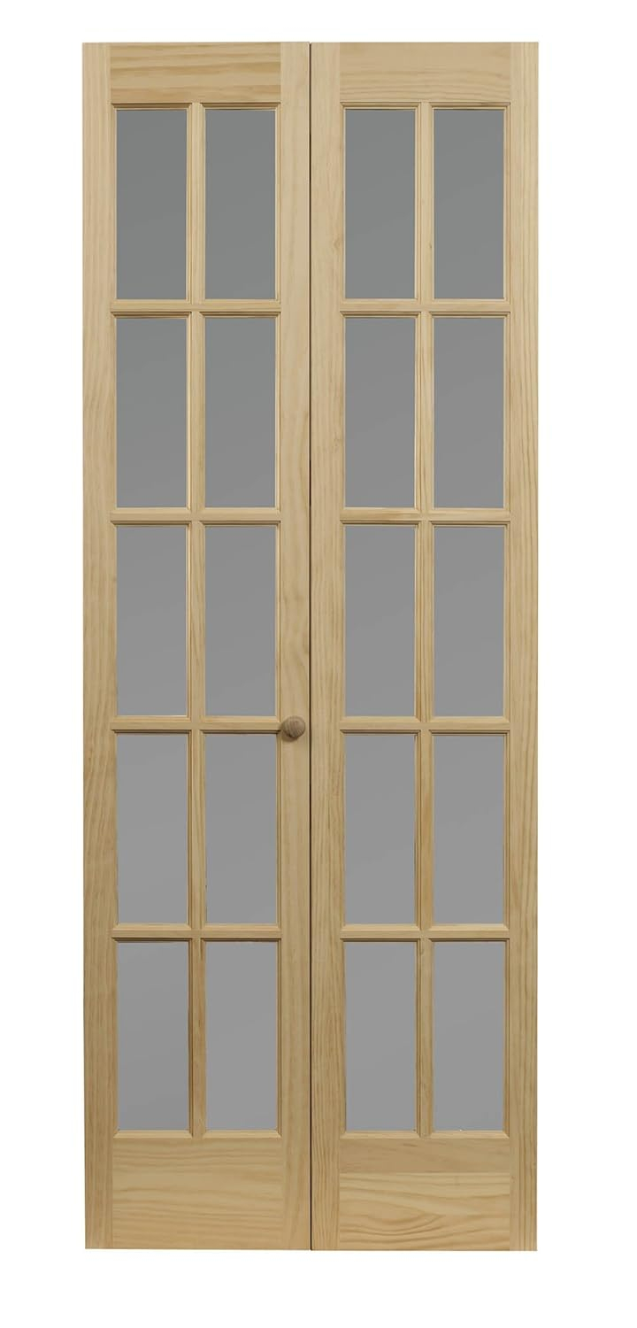 AWC Model 627 Traditional Divided Frosted Glass Bifold Door fits 36"w x 80"h Unfinished Pine