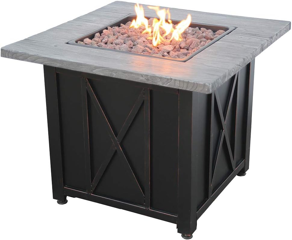 Endless Summer 30" Square LP Gas Outdoor Fire Pit with Weathered Wood Grain Printed Mantel