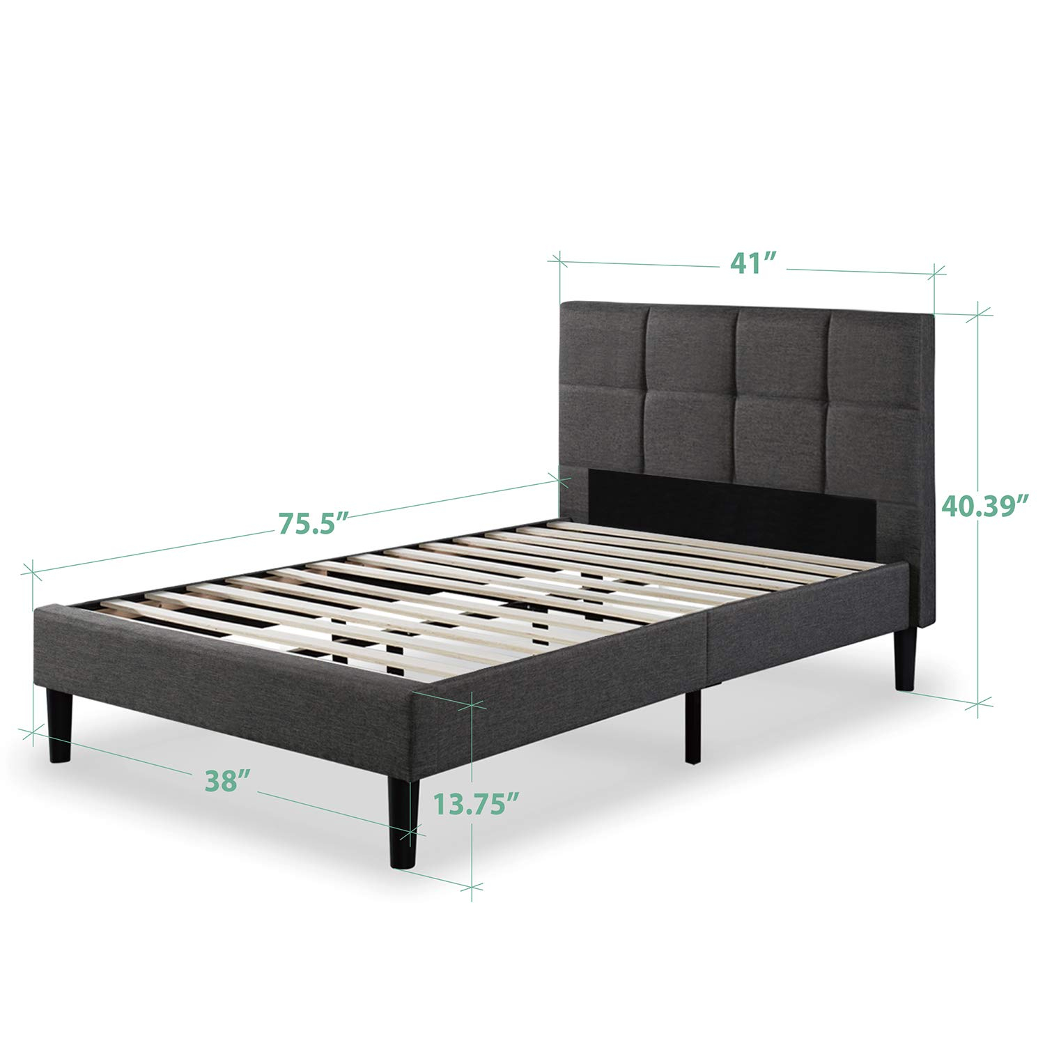 Twin Gray Upholstered Platform Bed with Tufted Headboard