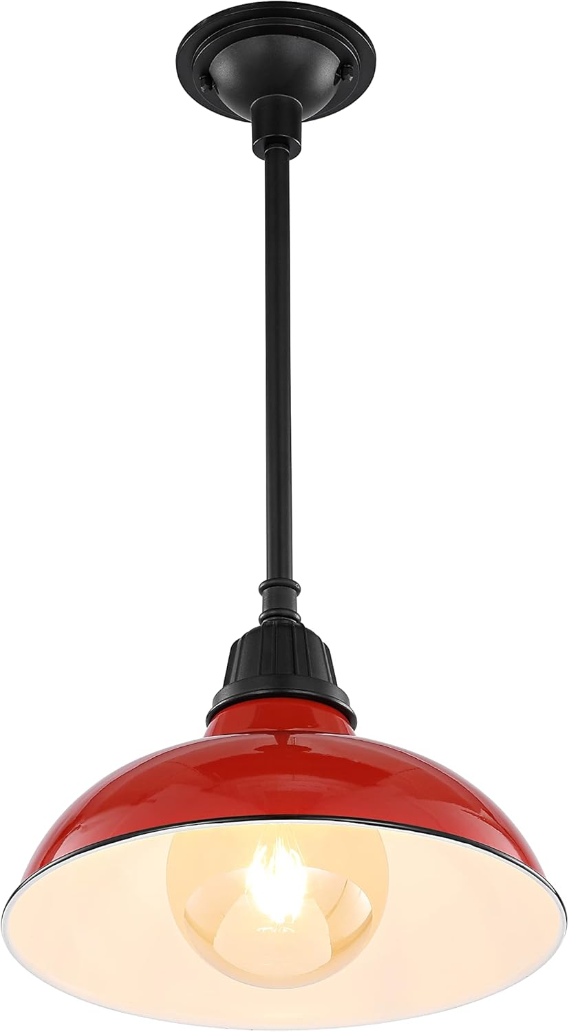 Jasper 12.25" 1-Light Farmhouse Industrial Indoor/Outdoor Iron LED Pendant, Red