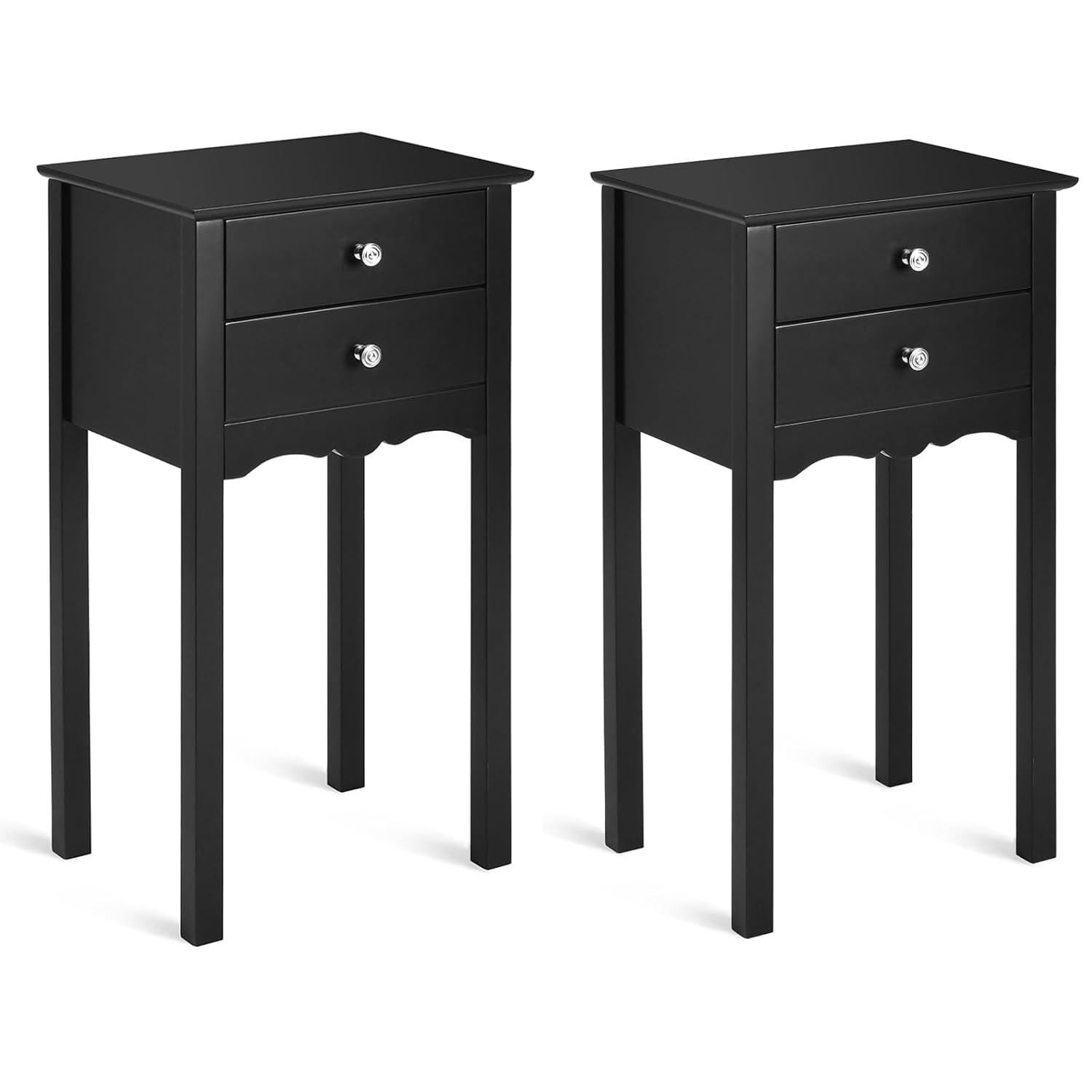 Giantex 2 Pcs End Table w/ 2 Drawers Side Table Nightstand Multi-Purpose Accent Table Living Room Bedroom Home Furniture (2, Black)