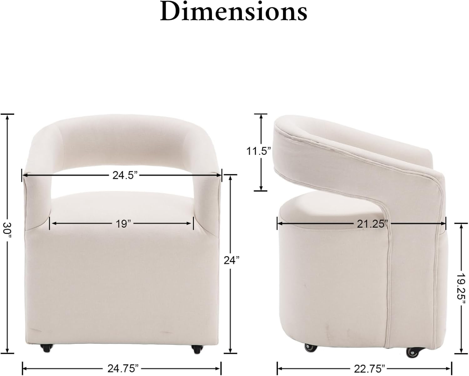 Beige Linen Upholstered Modern Dining Chairs with Casters, Set of 2