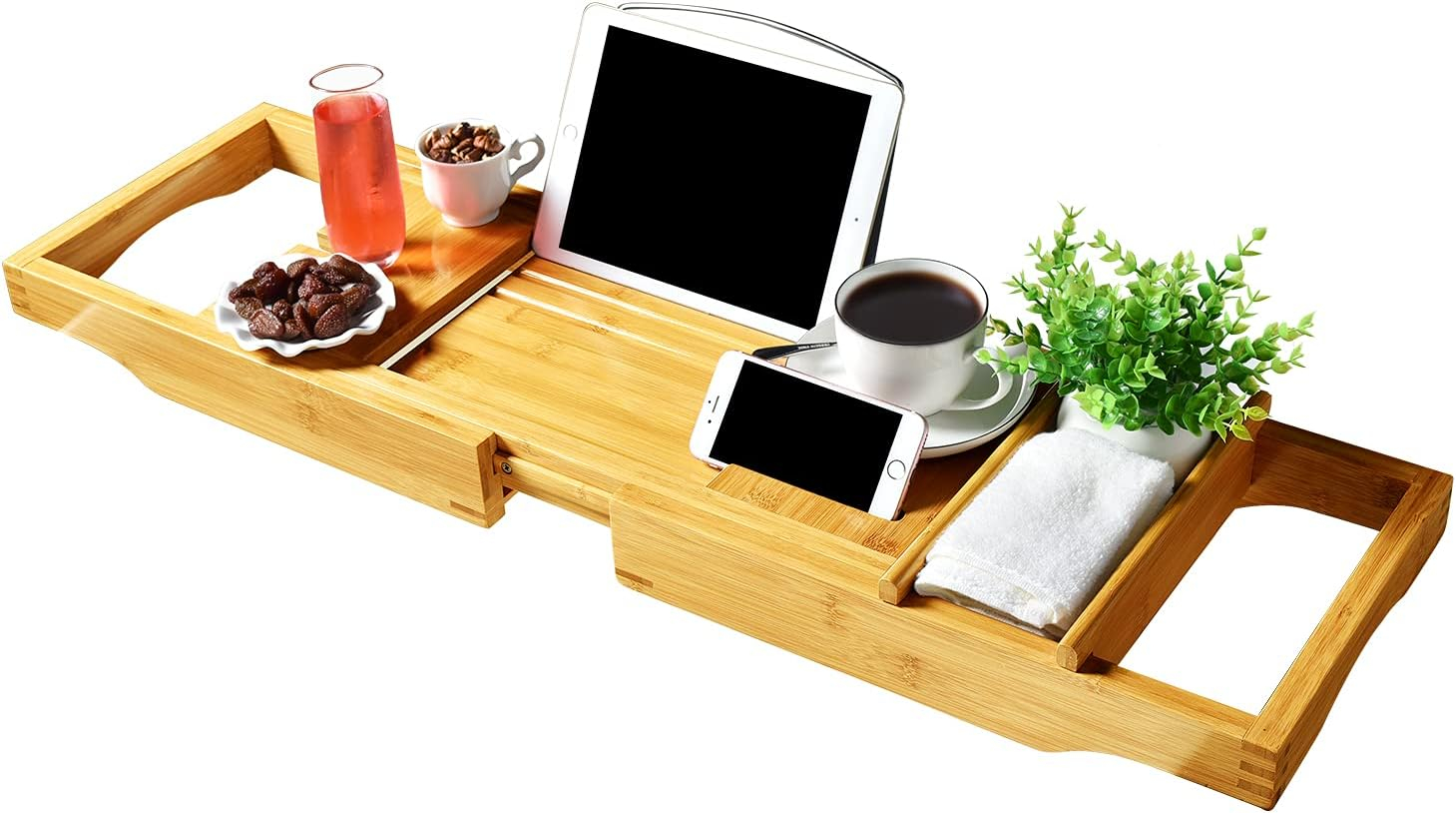 ToiletTree Products Bamboo Bathtub Caddy with Extending Sides and Adjustable Book Holder (Deluxe)