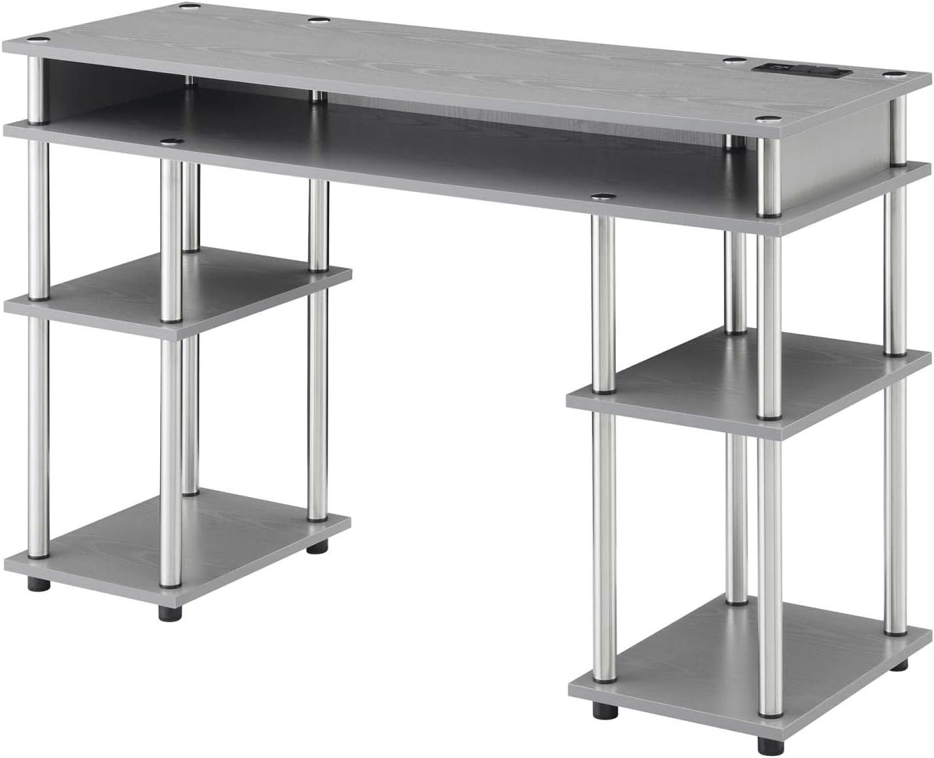 Adult, Designs2Go No Tools 30 inches Tall Student Desk w/ Charging Station and Shelves, Gray