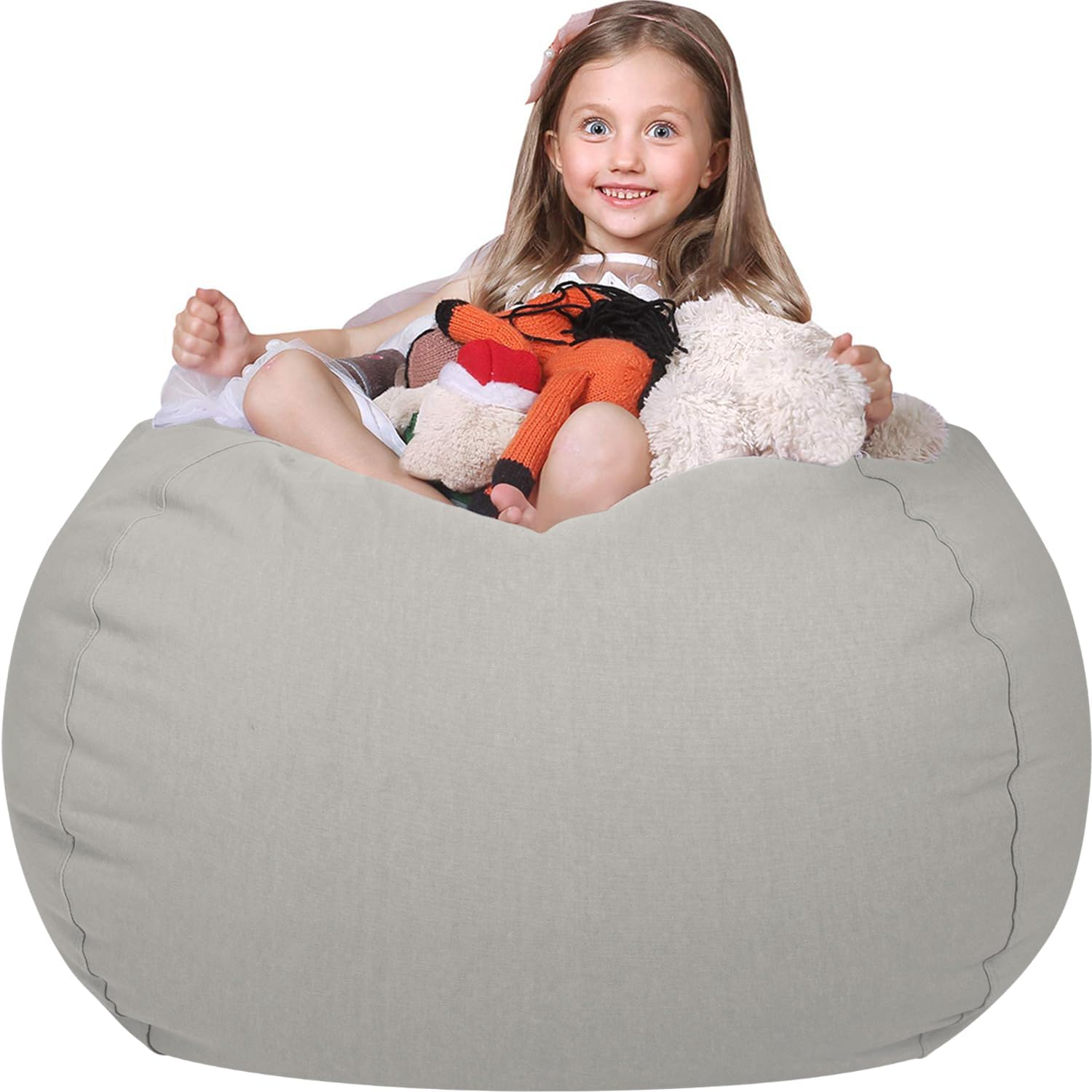 Wekapo Stuffed Animal Storage Bean Bag Chair Cover for Kids | Stuffable Zipper Beanbag for Organizing Children Plush Toys Large Premium Cotton Canvas (Solid Grey, X-Large)