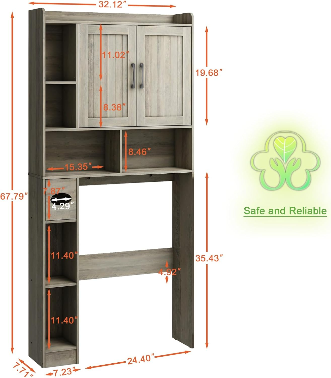Farmhouse Storage Cabinet Over Toilet with 2 Barn Doors & Toilet Paper Holder Stand, Space-Saving Bathroom Rack