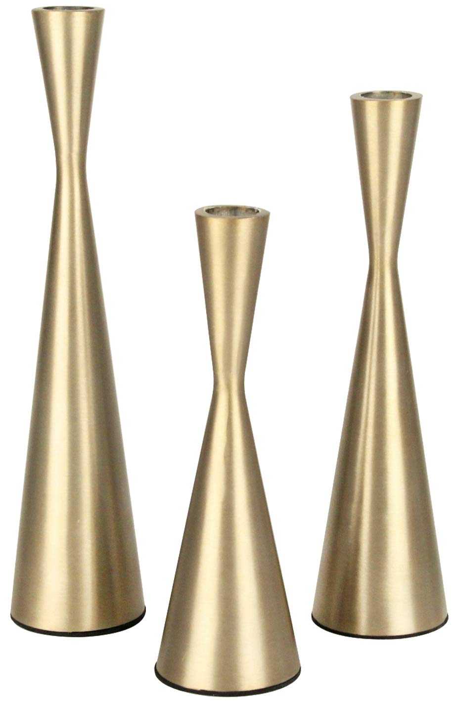 Vixdonos Brass Gold Taper Candle Holders Metal Candlestick Holders Set of 3 Table Mantel Decorative Candle Stand for Dinning,Party，Wedding,Home Decor(Brass Gold)