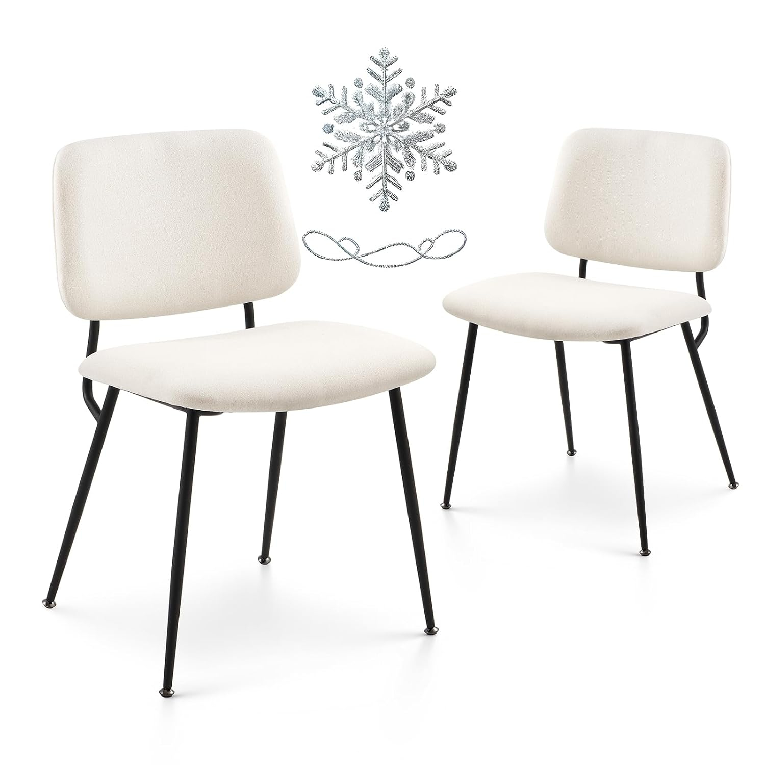 COLAMY Modern Upholstered Dining Chairs Set of 2, Fabric Dining Room Chairs Accent Diner Chair Stylish Kitchen Chairs with Solid Metal Legs, Cream