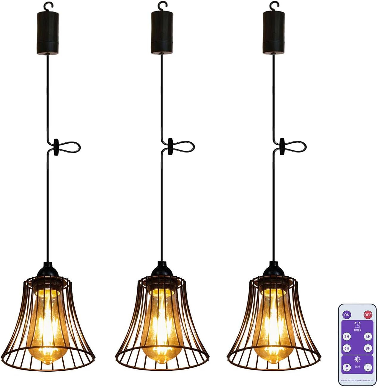 3X Outdoor Chandelier Pendant Light for Gazebo Battery Operated Boho Hanging Lamp with Remote Decorative Lights Indoor Lantern Powered by 4*AA Batteries for Porch Christmas Party Decor