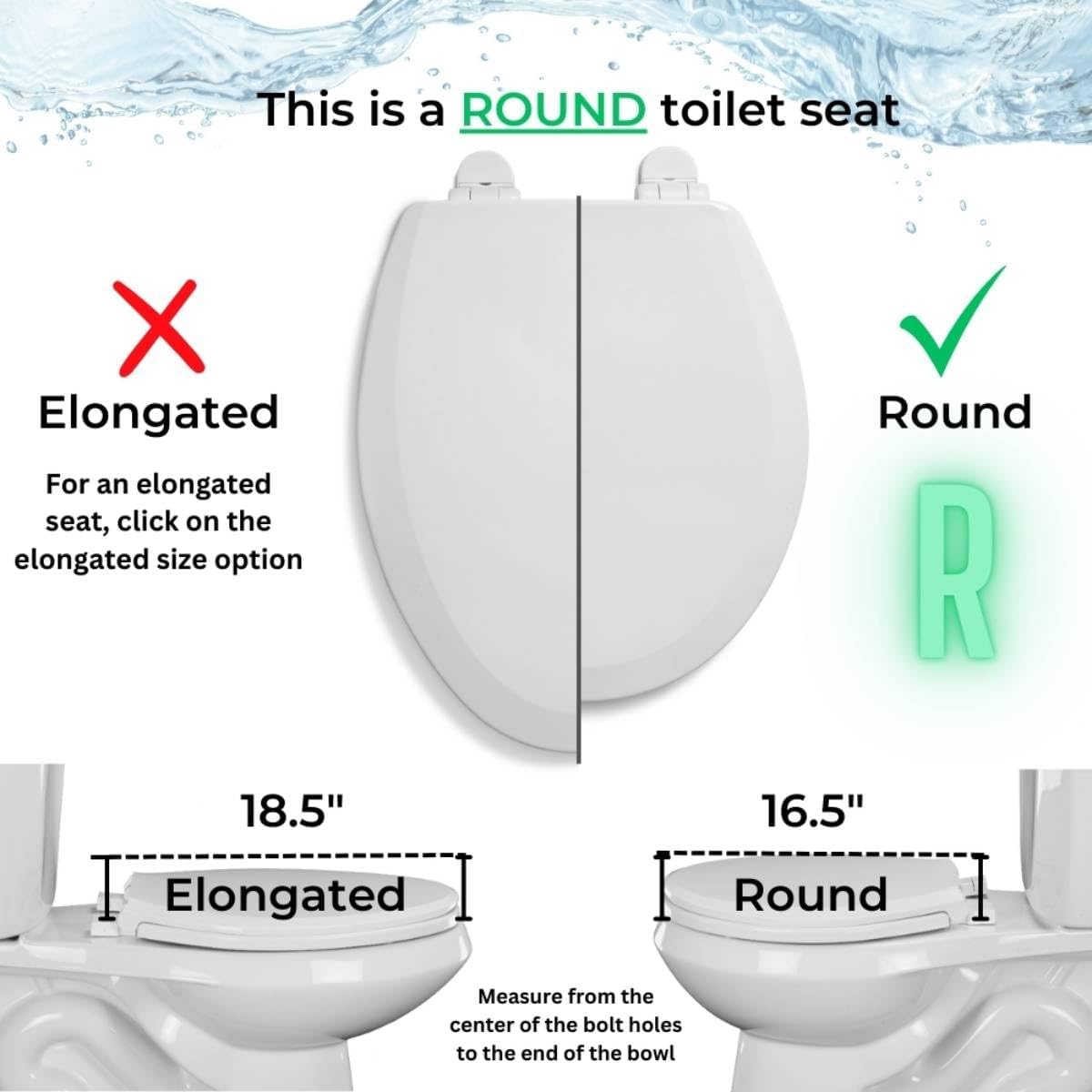 White Heavy-Duty Round Open Front Toilet Seat with Metal Hinges