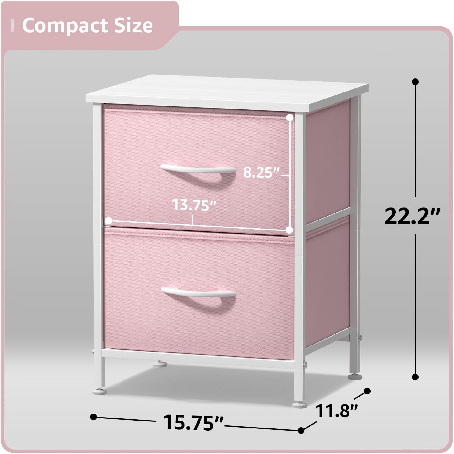 Sorbus Nightstand with 2 Drawers - Kids Bedside Furniture End Table Night Stand - Steel Frame, Wood Top & Easy Pull Fabric Bins - Dresser & Chest for Home, Bedroom Accessories, Office & College Dorm
