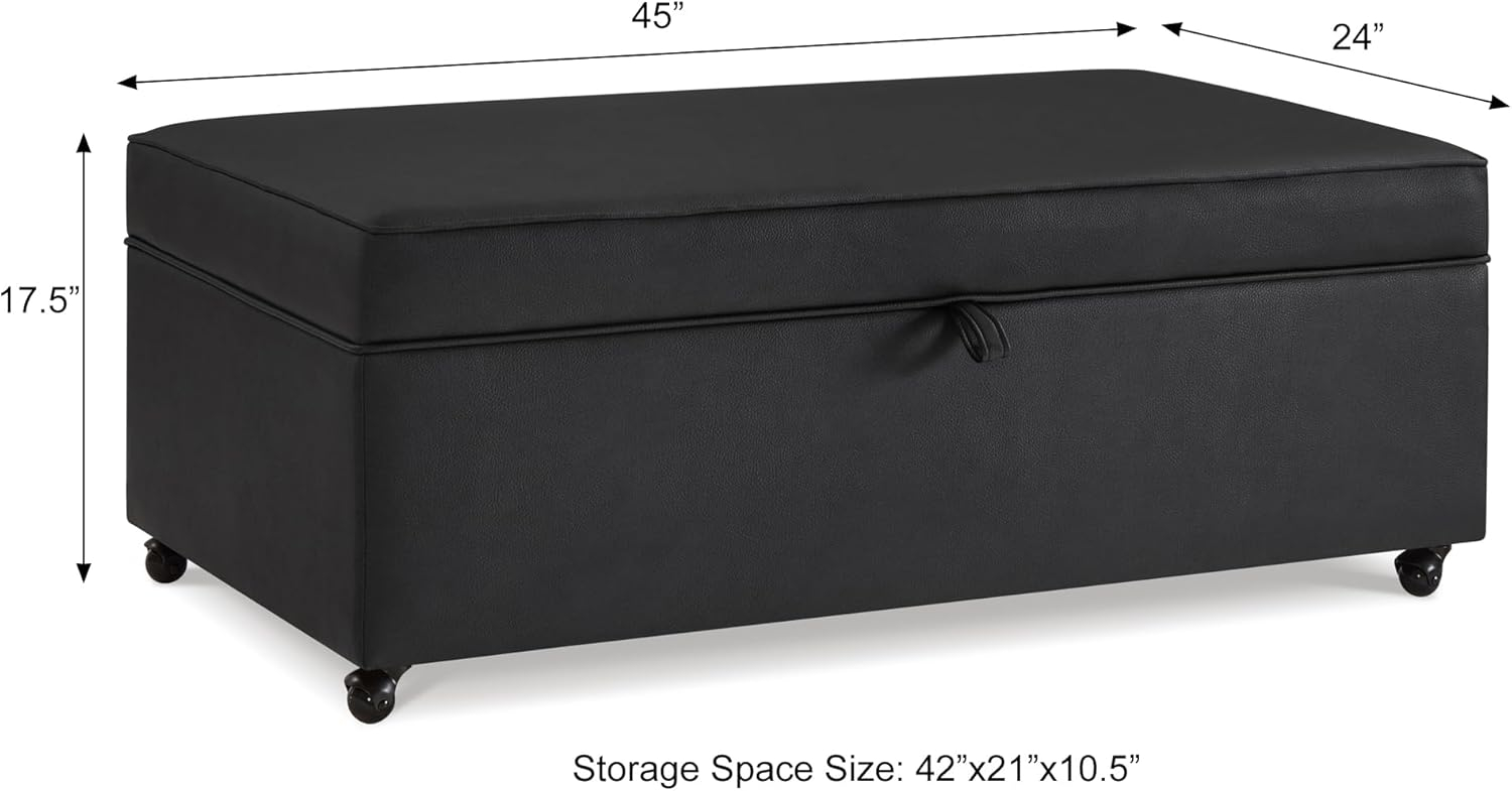Dark Gray Faux Leather Storage Ottoman Bench with Wheels