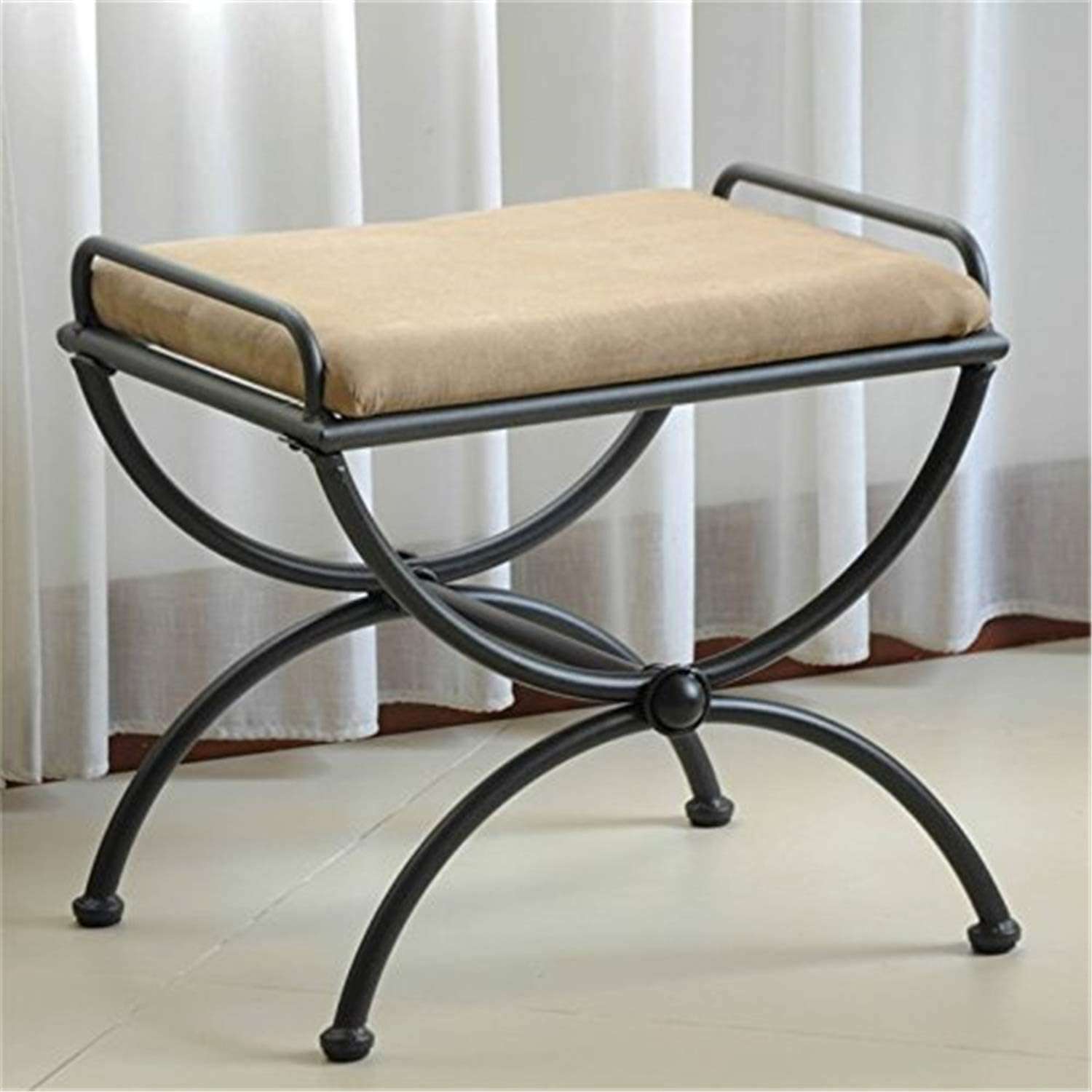 International Caravan Iron Upholstered Vanity Stool