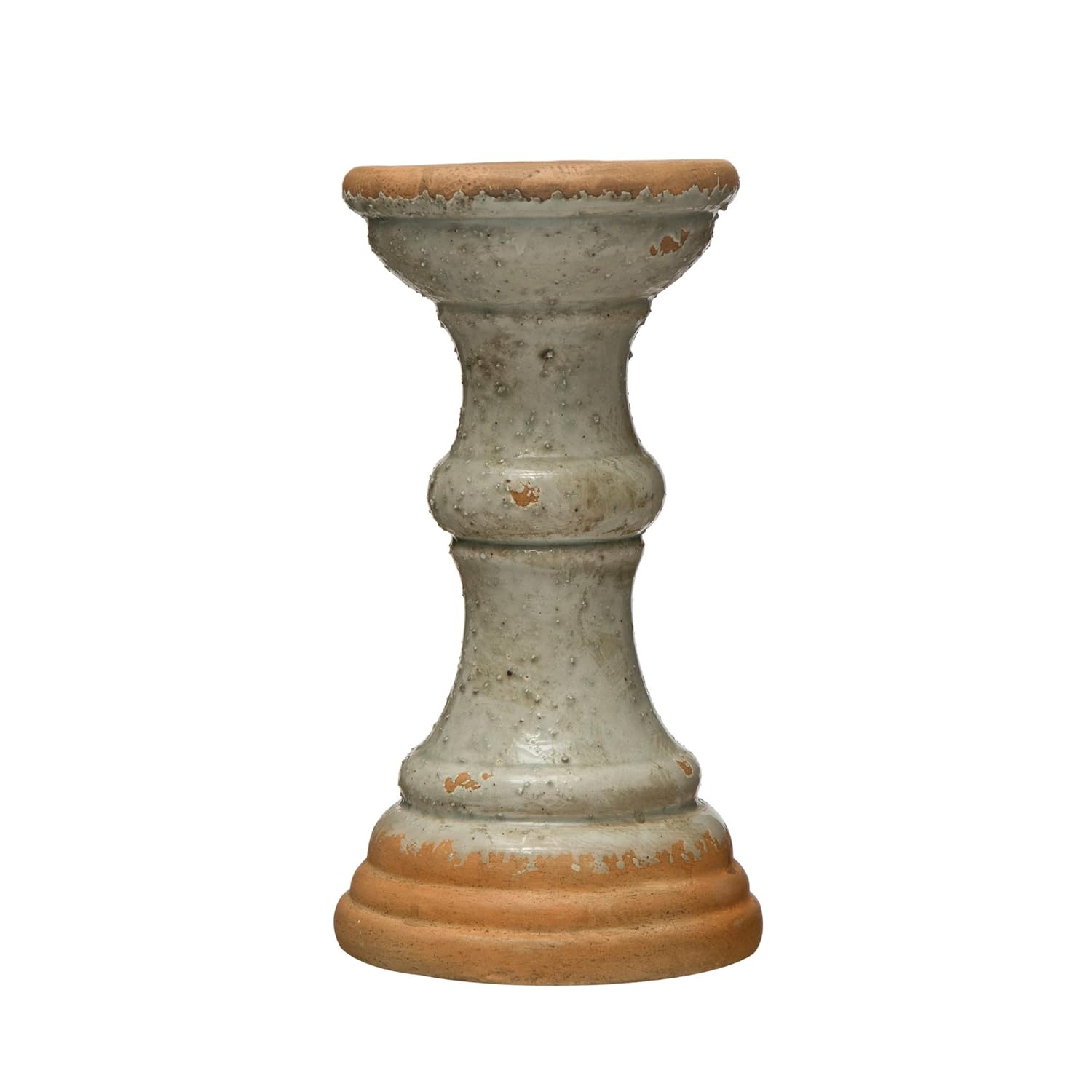 Creative Co-Op Coastal 2-Tone Terracotta Pillar Candle Holder, Distressed Grey