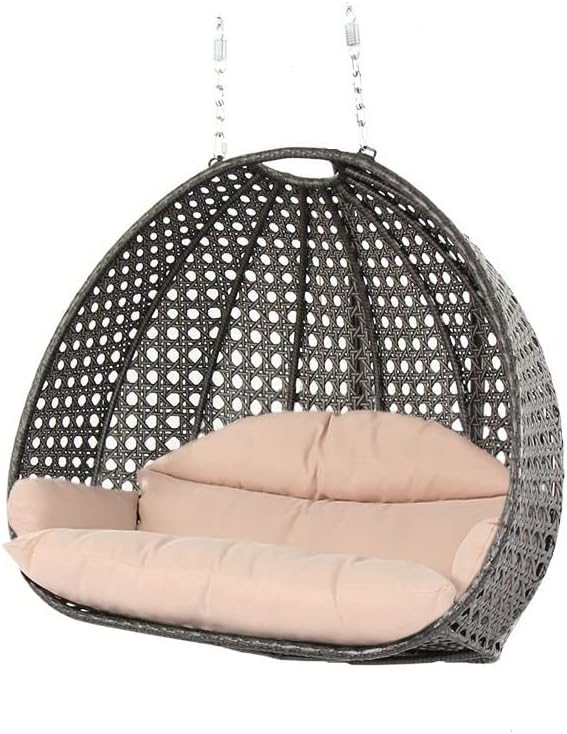 Latte Cream Double Seat Wicker Swing Chair with Metal Frame