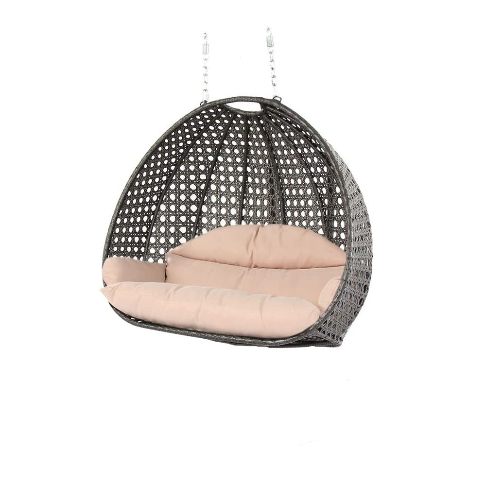 Latte Cream Double Seat Wicker Swing Chair with Metal Frame