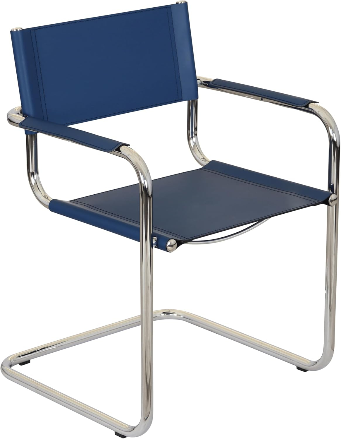 Breuer Chair Company Mart Stam Cantilever Armchair Arm Chair w/ Chrome Steel Frame & Blue Bonded Leather by Furnish Theory