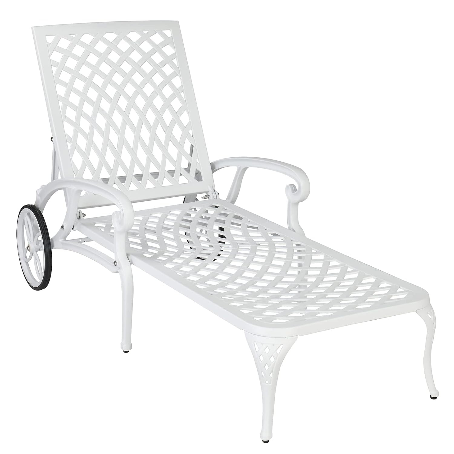 Black Cast Aluminum Metal Outdoor Chaise Lounge with Wheels and 3-Position Adjustable Backrest for Patio, Pool