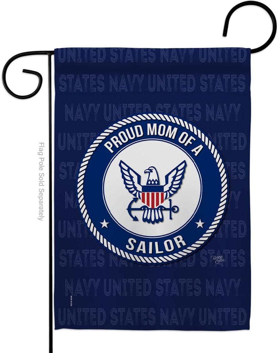 Proud Mom Sailor Garden Flag - Armed Forces Navy USN Seabee United State American Military Veteran Retire Official - House Decoration Banner Small Yard Gift Double-Sided Made In USA 13 X 18.5