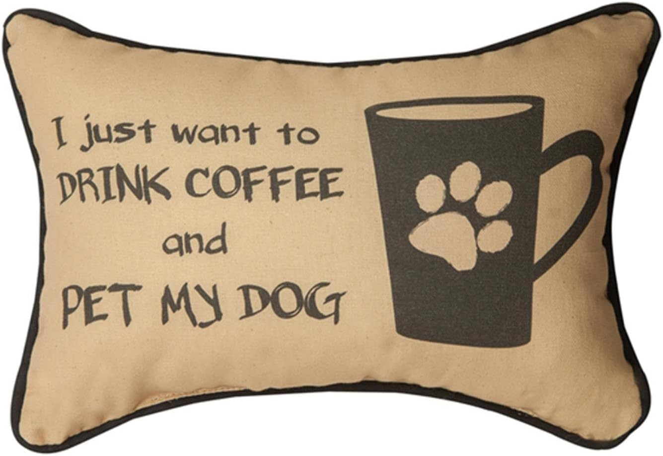 Manual Woodworker I Just Want to Drink Coffee and Pet My Dog Pillow - Coffee Dog Pillow - Outdoor/Indoor Pillow - Decorative Pillow, 17 x 9 Inches
