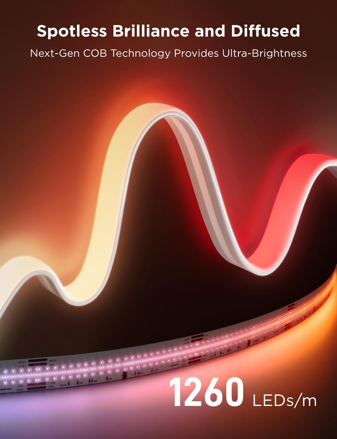 Govee COB LED Strip Light Pro, LED Lights for Bedroom Compatible with Alexa, Google Assistant and Matter, RGBICW Light with Warm White, Smart Strip Light, Color Changing, for Cabinet, 16.4ft