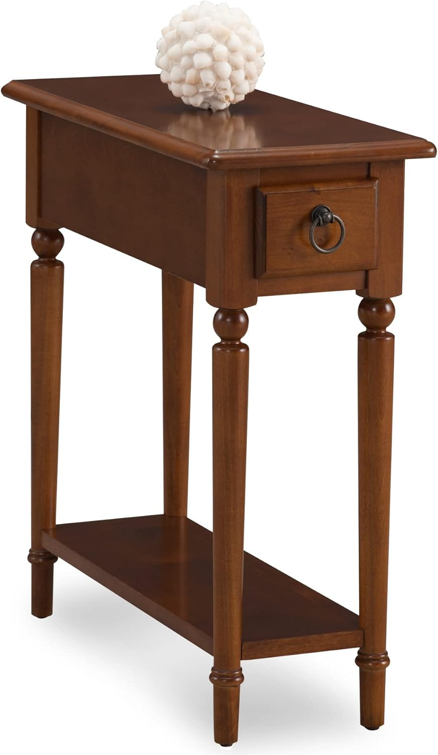 Coastal Pecan Silky Finish Narrow Chairside Table with Storage