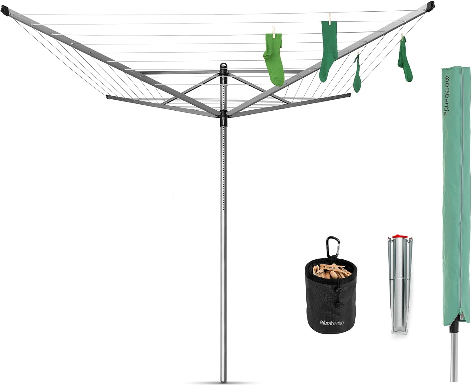 Brabantia Adjustable Gray Steel Outdoor Rotary Clothesline with Accessories